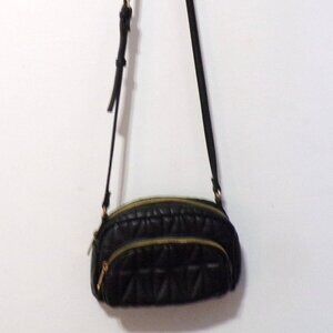 Forever 21 Crossbody Black Quilted Style w/Gold Accents Adj Strap